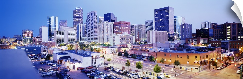 Panoramic view of a vibrant downtown Denver on canvas.