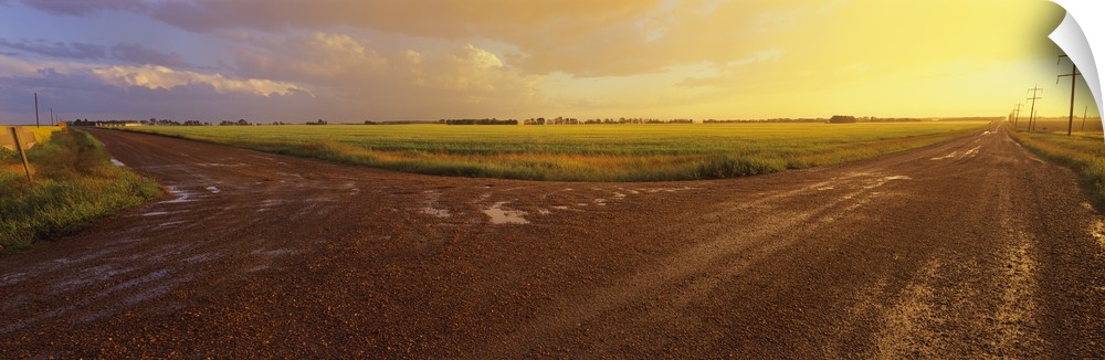 Country crossroads passing through a landscape, Edmonton, Alberta, Canada