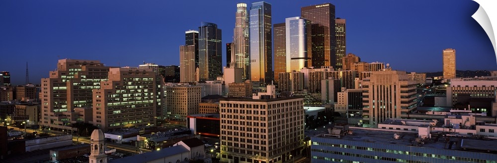 Panoramic photo on canvas of the Los Angeles skyline.