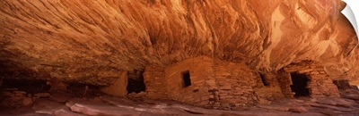 Dwelling structures on a cliff, House Of Fire, Anasazi Ruins, Mule Canyon, Utah,