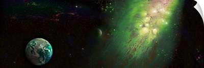 Earth in Space with Nebula (Photo Illustration)