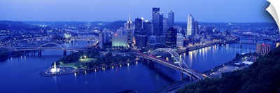 Evening view of Pittsburgh, PA with West End Bridge, and Allegheny