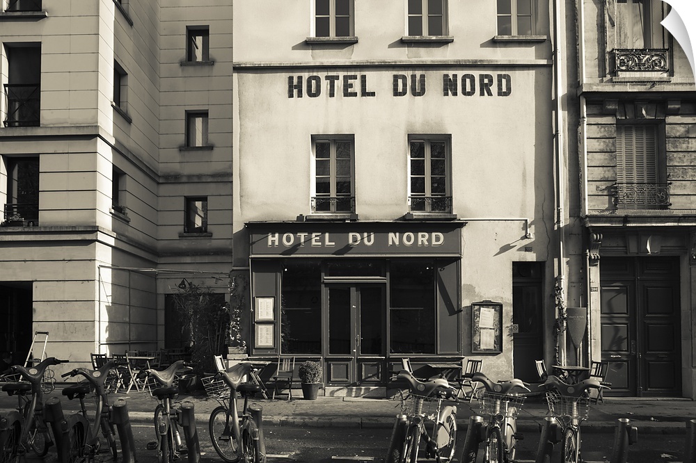 Facade of a hotel, Hotel Du Nord, Canal Saint-Martin, Paris, Ile-de-France, France