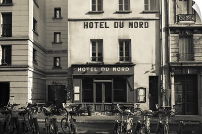 Facade of a hotel, Hotel Du Nord, Canal Saint Martin, Paris, Ile de France, France