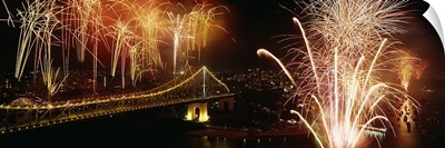 Firework display at New years eve in a city, Brisbane, Queensland, Australia