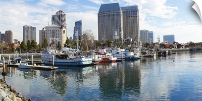 Fishing boats docked at a marina San Diego California