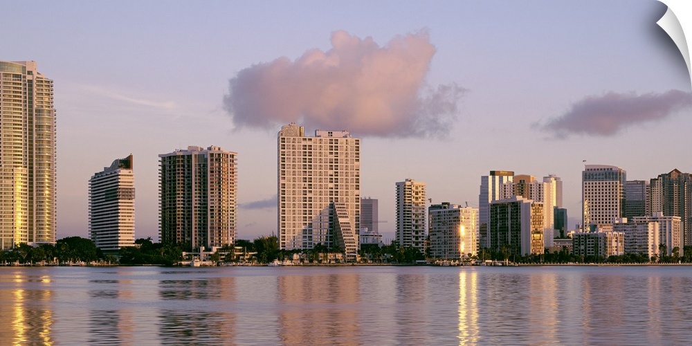 Florida, Miami, Waterfront and skyline at dusk