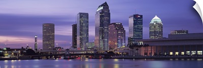 Florida, Tampa, View of an urban skyline at night