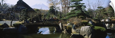 Footbridge in a garden, Japanese garden, Oshino, Japan