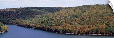 Forested hills surround Deep Creek Lake Garrett Co MD