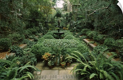 Fountain in a garden, Savannah, Chatham County, Georgia,