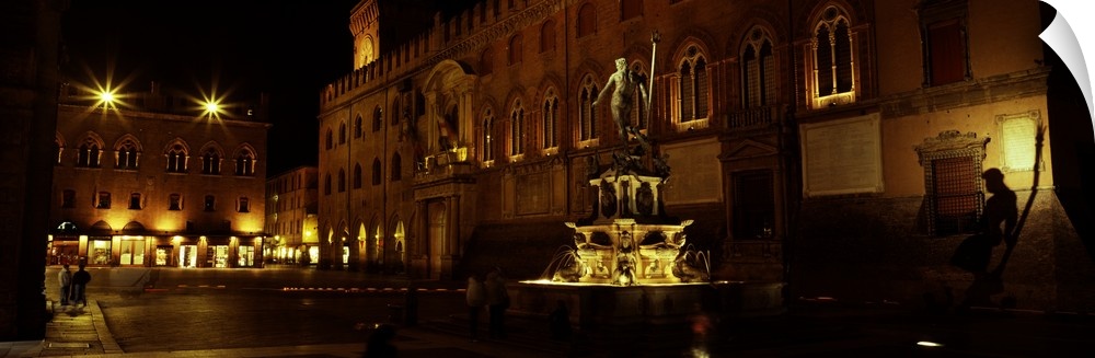 Fountain in front of a building, Fontana di Nettuno, Piazza Nettuno with Piazza Maggiore in the background, Bologna, Emili...