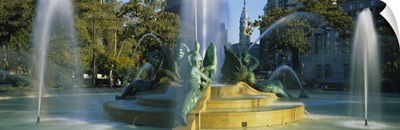 Fountain in front of a building, Logan Circle, City Hall, Philadelphia, Pennsylvania