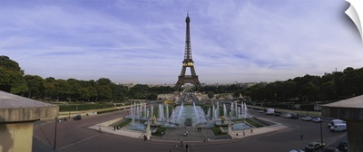 Fountain in front of a tower, Eiffel Tower, Paris, France