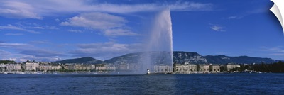 Fountain in front of buildings, Jet Deau, Geneva, Switzerland
