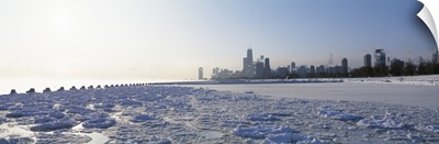 Frozen lake with a city in the background, Lake Michigan, Chicago, Illinois