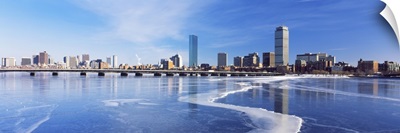 Frozen over Charles River with Harvard Bridge in the background, Boston, Massachusetts