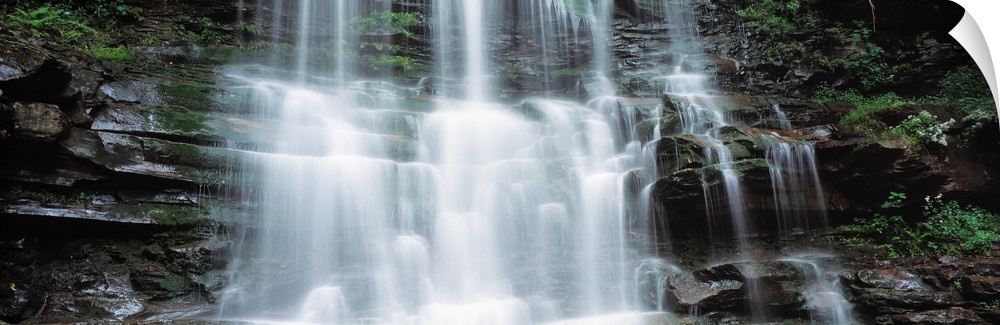 Panoramic photo on canvas of water rushing down a rocky cliff in Pennsylvania.