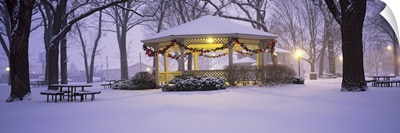 Gazebo covered with snow in a park, Rochester, Olmsted County, Minnesota