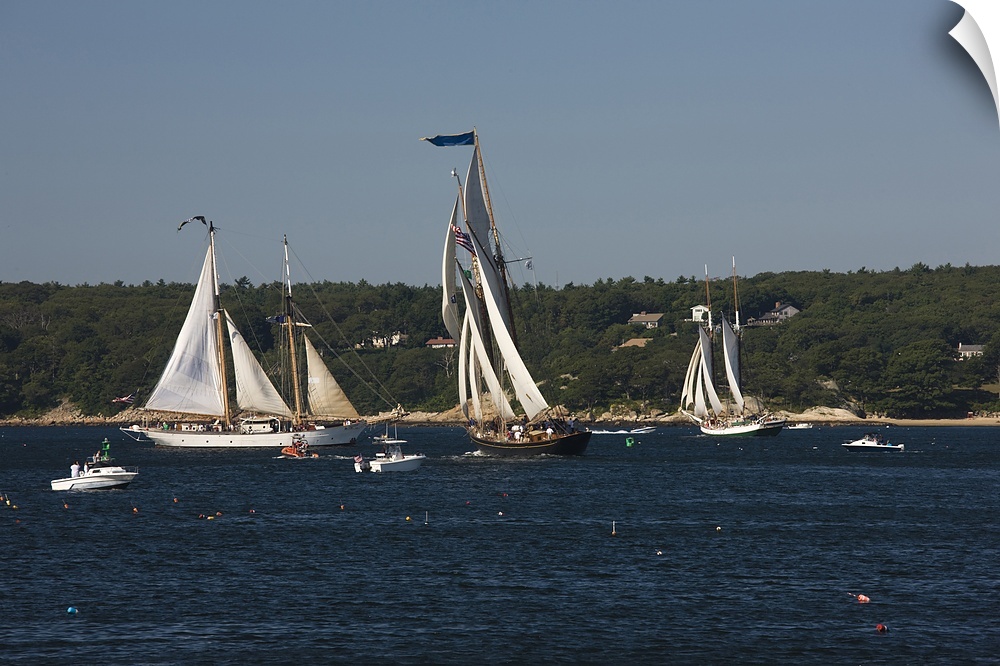 Schooner leaving harbor for a race, Gloucester Schooner Festival, Gloucester, Cape Ann, Massachusetts, USA