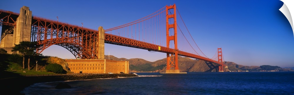 Panorama of the Golden Gate Bridge over the San Francisco Bay in California.