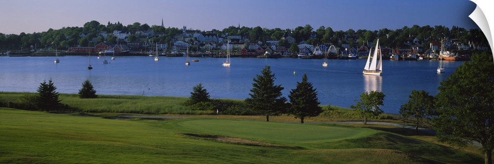 Golf course at a riverbank, Bluenose Golf Club, Lunenburg Harbor, Lunenburg, Nova Scotia, Canada