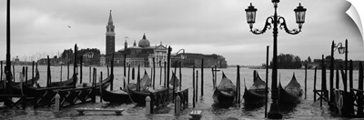 Gondolas with a church in the background, Church Of San Giorgio Maggiore, San Giorgio Maggiore, Venice, Veneto, Italy