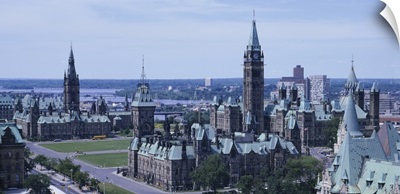 Government building and hotel in a city, Parliament Hill, Chateau Laurier, Ottawa River, Ottawa, Ontario, Canada