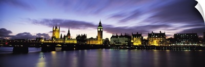 Government buildings lit up at night, Big Ben, Houses of Parliament, Thames River, City Of Westminster, London, England