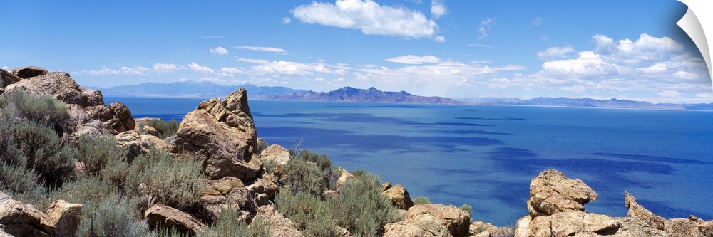 A panorama of the Great Salt Lake of Salt Lake City, Utah.