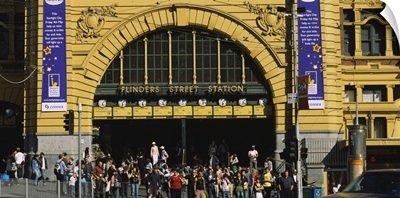 Group of people at a railway station, Flinders Street Station, Melbourne, Victoria, Australia