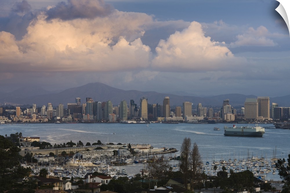 Harbor and city viewed from Point Loma, Shelter Island Yacht Basin, San Diego, California, USA