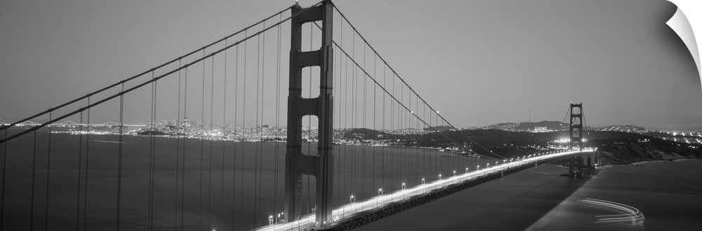 High angle view of a bridge lit up at night, Golden Gate Bridge, San Francisco, California