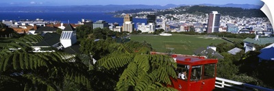 High angle view of a cable car in a city, Wellington, North Island, New Zealand