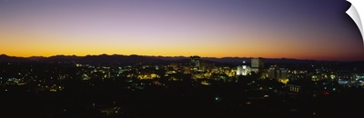 High angle view of a city at dusk, Asheville, North Carolina