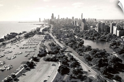 High angle view of a city, Lincoln Park, Lake Michigan, Chicago, Cook County, Illinois