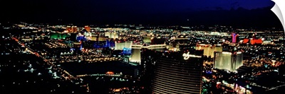 High angle view of a city lit up at night, The Strip, Las Vegas, Nevada