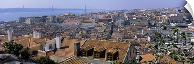 High angle view of a city viewed from a castle, Castelo De Sao Jorge, Lisbon, Portugal
