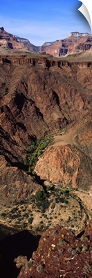 High angle view of a creek and campground, Bright Angel Creek, Phantom Ranch, Grand Canyon National Park, Arizona,