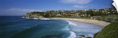 High angle view of a group of people on the beach, Coogee Beach, Sydney, New South Wales, Australia