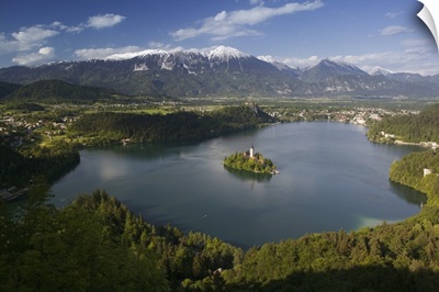 High angle view of a lake, Lake Bled, Julian Alps, Bled, Gorenjska, Slovenia