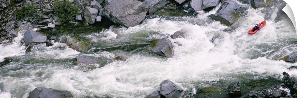 High angle view of a person kayaking on a river, Salmon River, California