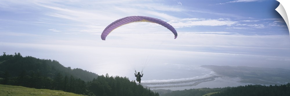 High angle view of a person parasailing, Marin County, California