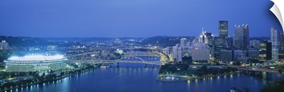 High angle view of a stadium lit up at night, Three Rivers Stadium, Pittsburgh, Pennsylvania