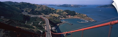 High angle view of a suspension bridge, Golden Gate Bridge, San Francisco, California,