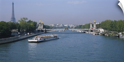High angle view of a tourboat in a river, Seine River, Paris, France