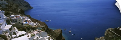 High angle view of a town at the waterfront, Oia, Santorini, Greece