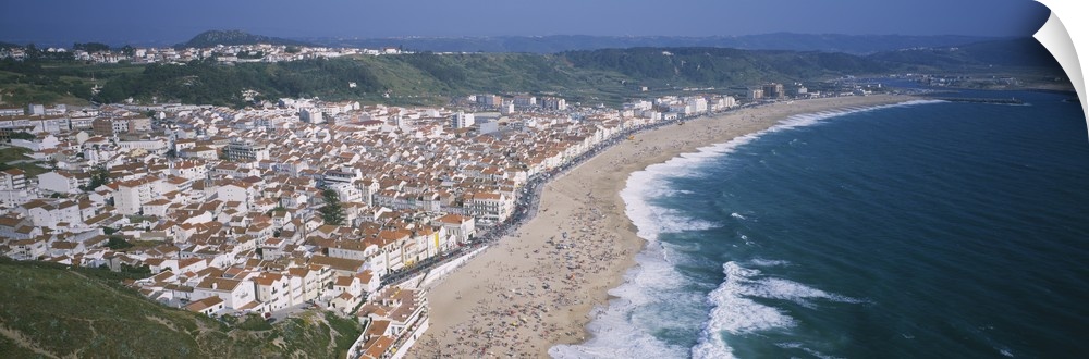 High angle view of a town, Nazare, Leiria, Portugal