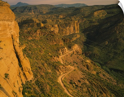 High angle view of a trail passing through mountains, Apache Trail, Sonoran Desert, Arizona
