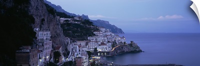 High angle view of a village near the sea, Amalfi, Amalfi Coast, Salerno, Campania, Italy